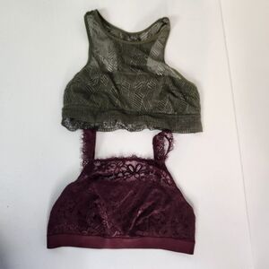 Lot of 2 Aerie Lace Wireless Bra Bralette Green Burgundy Racerback Size Medium